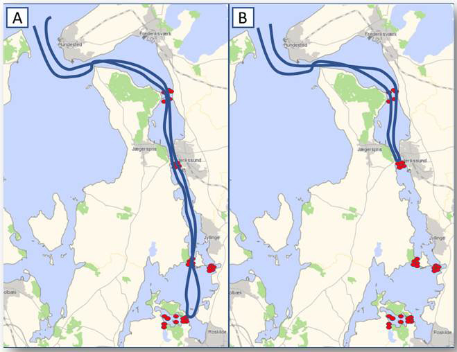To havørreders vandring i Roskilde Fjord. 