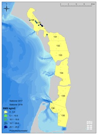 Kort over den del af Vadehavet, hvor bestandene af blåmuslinger og stillehavsøsters er undersøgt