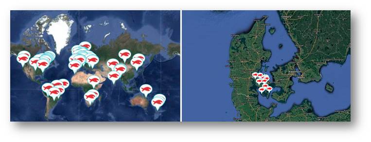 World-Fish-Migration-Day-Denmark - kortet viser placering af restaureringsprojekter på Fyn