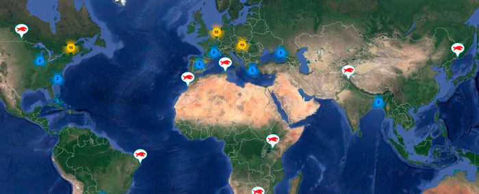 World Fish Migration Day kort som viser projekter i 2020