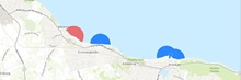 Fredningsbælter på kysten - både helårlig og halvårlig fredningsbælter er vist på denne strækning
